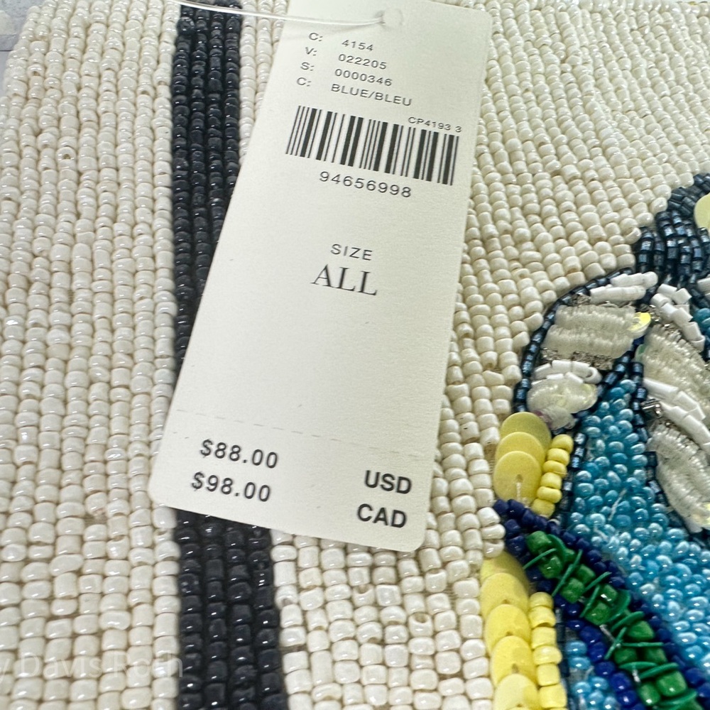 Anthropologie The Fiona Large Beaded Pouch Blue Flower Edition NWT - Picture 5 of 15